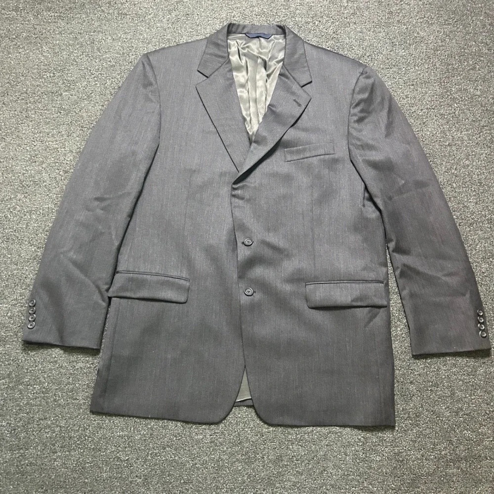 Burberry London Suit Charcoal Gray Mens 46L 40x30 Wool Two Button Pleated‎ Cuff